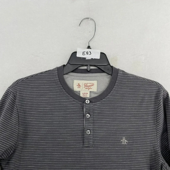 Penguin Munsingwear Henley Shirt Men's Sz S Gray Round Neck Striped Long Sleeve - Picture 11 of 11